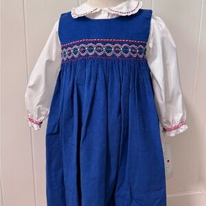 Petit Ami Royal Blue Smocked Dress with White Sleeves